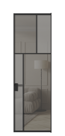 Межкомнатная дверь АЛПЛ041.22 ЧРН Серый сатин матовое + Серый прозрачное. Цвет Алюминий Черный. Материал Алюминий. Коллекция Mosaic. Фото. Дверь межкомнатная АЛПЛ041.22 ЧРН Серый сатин матовое + Серый прозрачное. Цвет Алюминий Черный. Материал Алюминий. Коллекция Mosaic. Картинка.